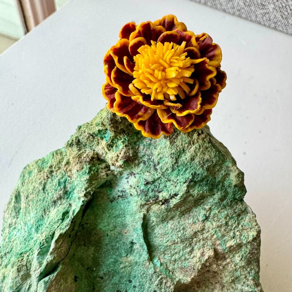 gorgeous polymer clay marigold ring, adjustable ring will fit most sizes